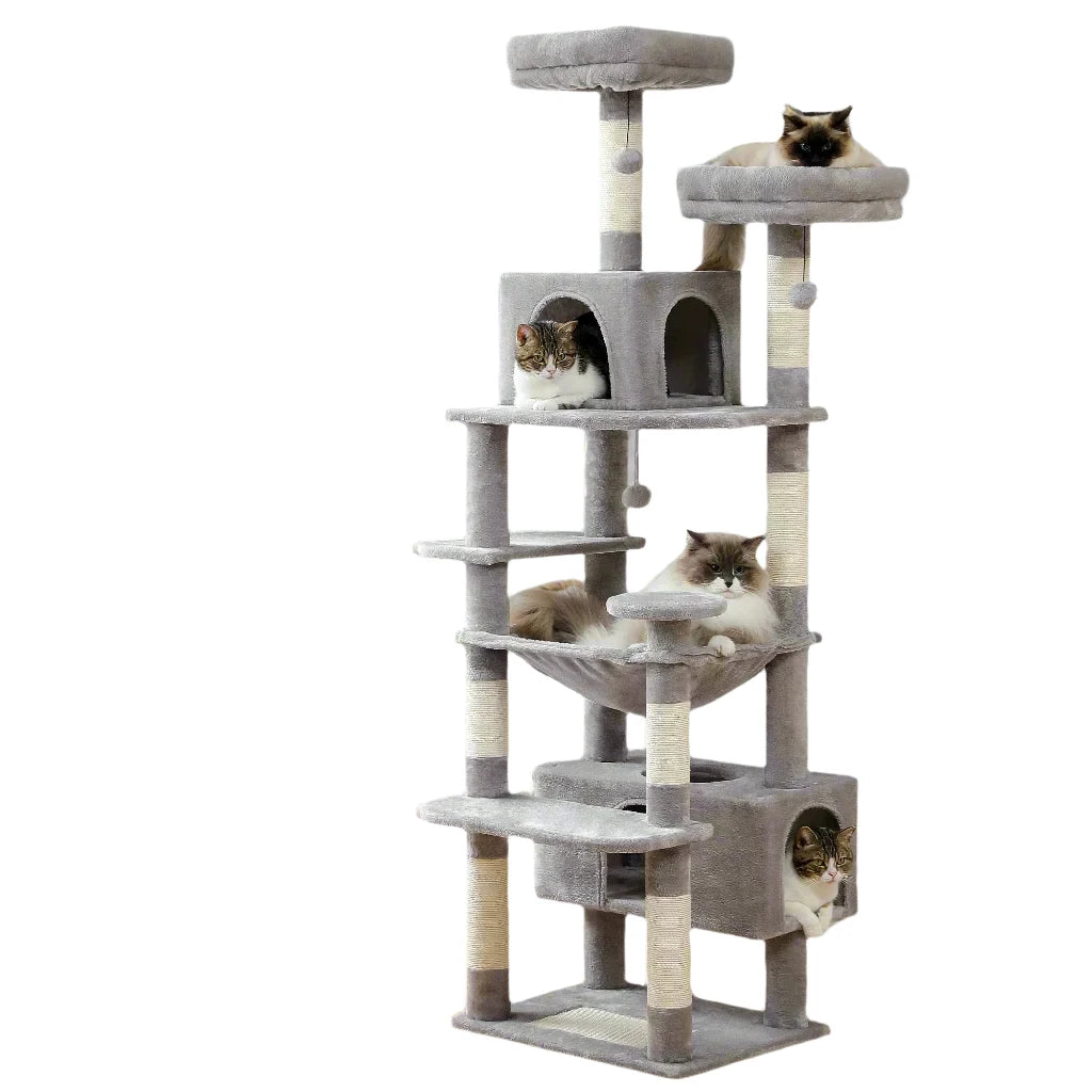 Large Cat Tower with Sisal Scratching Posts, Condo & Hammock – Multiple Colors Available