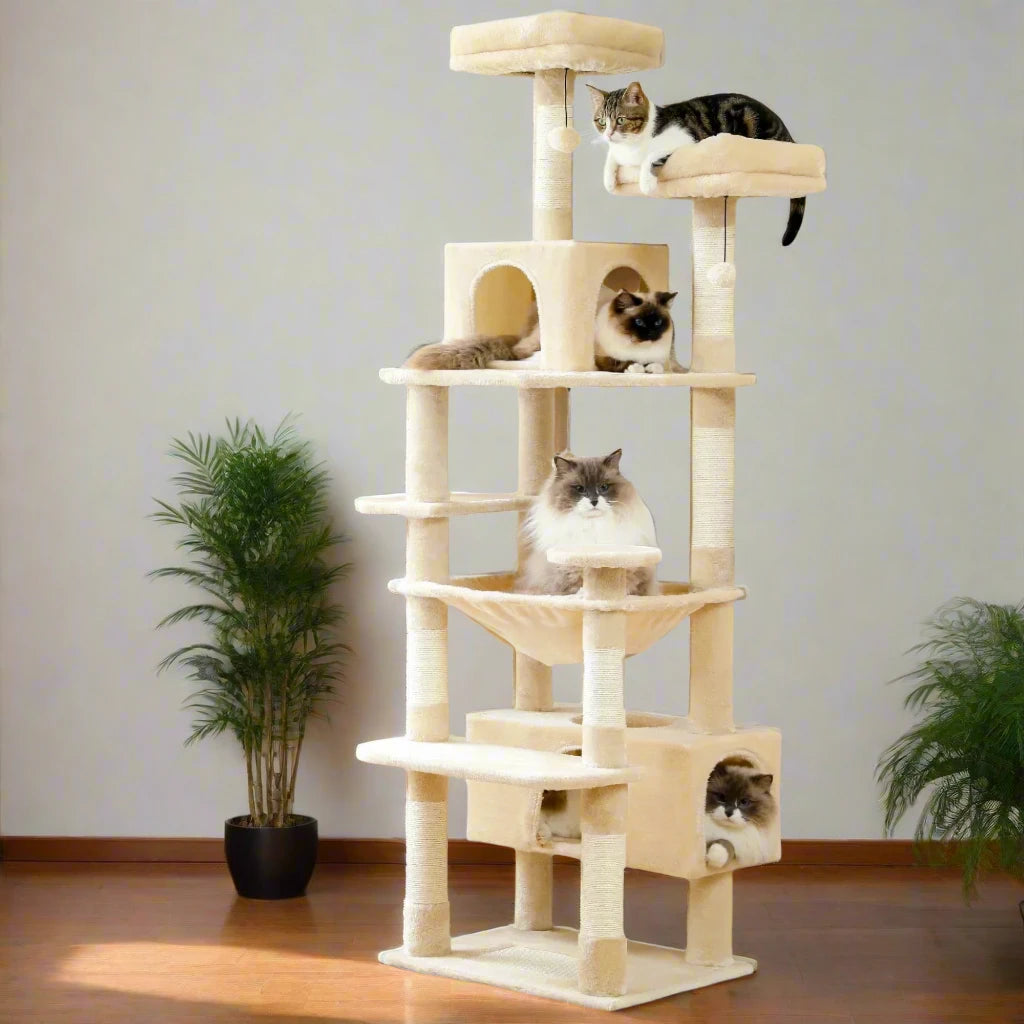 Large Cat Tower with Sisal Scratching Posts, Condo & Hammock – Multiple Colors Available